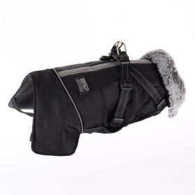 Pet Adventure All-Weather Reflective Jacket With Removable Fur Collar (Color: Black, size: L)